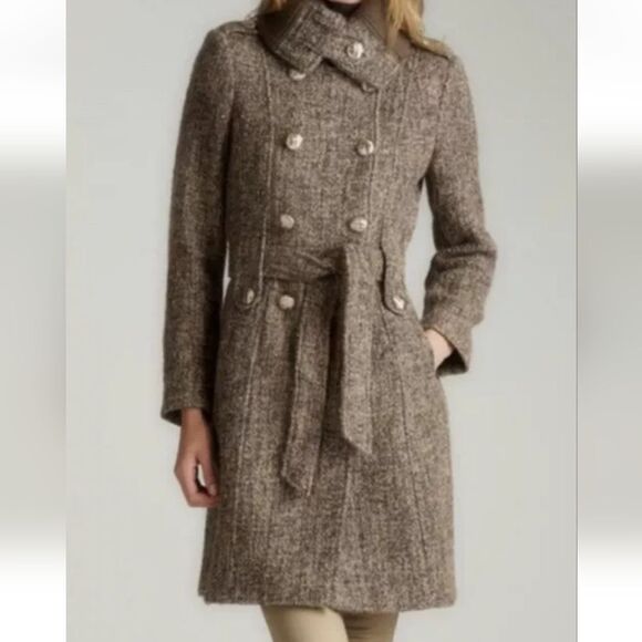 CK spring fall military belted  thick wool coat size 6 marled taupe - Picture 7 of 13